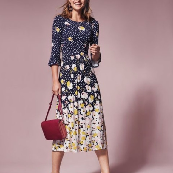 Boden Dresses & Skirts - Boden Navy Painted Peony Dot Floral Blossom Jersey Midi Dress 8P Petite NWT